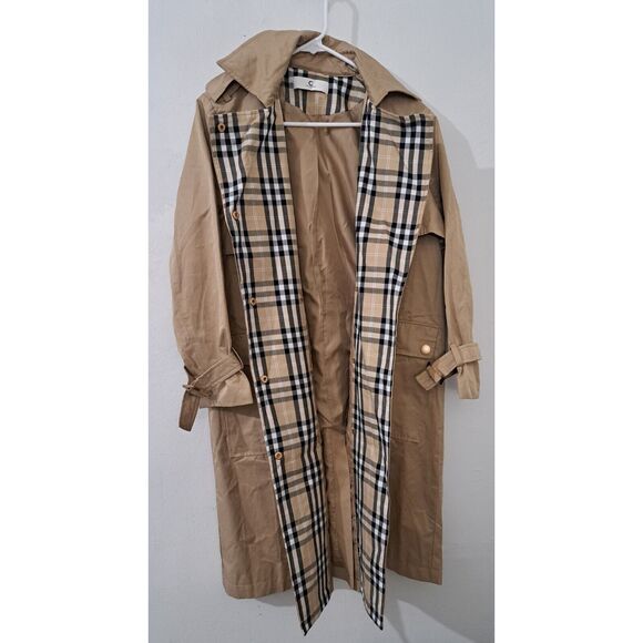 Commense Womens Small Double Breasted Tan Camel Trench Coat camel - Picture 1 of 7
